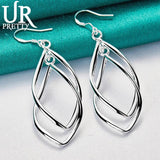 925 Silver Long Geometry Pendant Drop Earring Women Wedding Charm Jewelry
