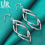 925 Silver Long Geometry Pendant Drop Earring Women Wedding Charm Jewelry