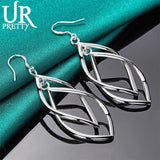 925 Silver Long Geometry Pendant Drop Earring Women Wedding Charm Jewelry