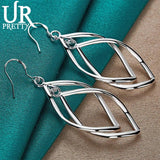 925 Silver Long Geometry Pendant Drop Earring Women Wedding Charm Jewelry