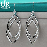 925 Silver Long Geometry Pendant Drop Earring Women Wedding Charm Jewelry
