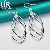 925 Silver Long Geometry Pendant Drop Earring Women Wedding Charm Jewelry