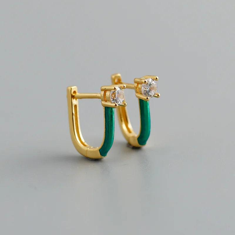 Zircon Green U-shaped Earrings 925 Sterling Silver