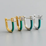 Zircon Green U-shaped Earrings 925 Sterling Silver