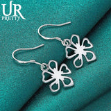 925 Silver Flower Drop Earrings Wedding Jewelry Gift