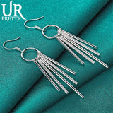 925 Silver Frosted Cylindrical Earrings for Women