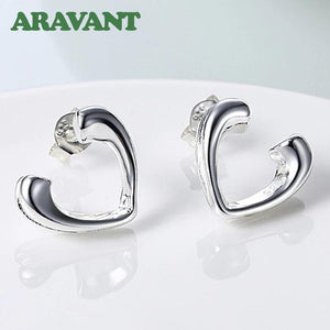 925 Silver Hollow Heart Earrings Women Jewelry