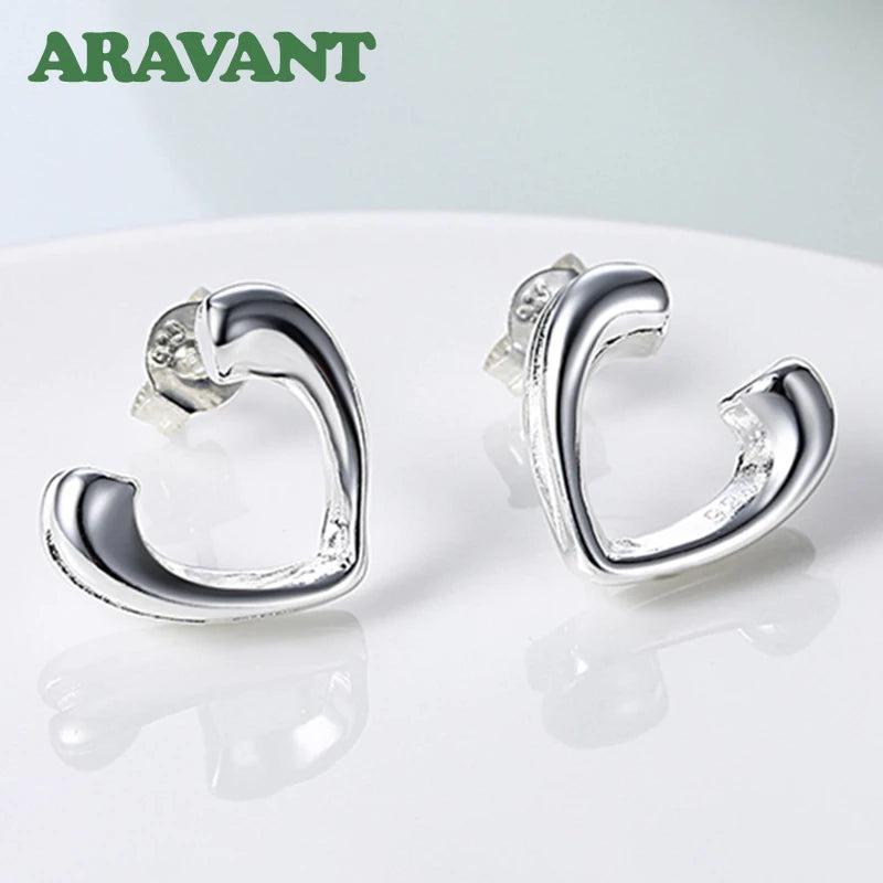 925 Silver Hollow Heart Earrings Women Jewelry