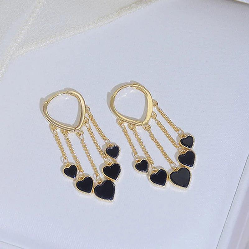 14k Real Heart Charm Stud Earrings Tassel Fashionable Jewelry Pendant