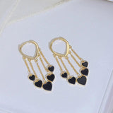 14k Real Heart Charm Stud Earrings Tassel Fashionable Jewelry Pendant