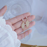 Romantic Leaf Tassel Earring 14k Pave Zircon Stud Jewelry