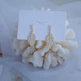 Romantic Leaf Tassel Earring 14k Pave Zircon Stud Jewelry