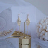 Romantic Leaf Tassel Earring 14k Pave Zircon Stud Jewelry