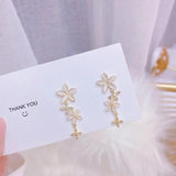 Korea Long Zircon Flower Earrings for Women Romantic Jewelry
