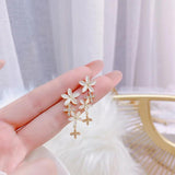 Korea Long Zircon Flower Earrings for Women Romantic Jewelry