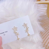 Korea Long Zircon Flower Earrings for Women Romantic Jewelry