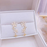 Korea Long Zircon Flower Earrings for Women Romantic Jewelry