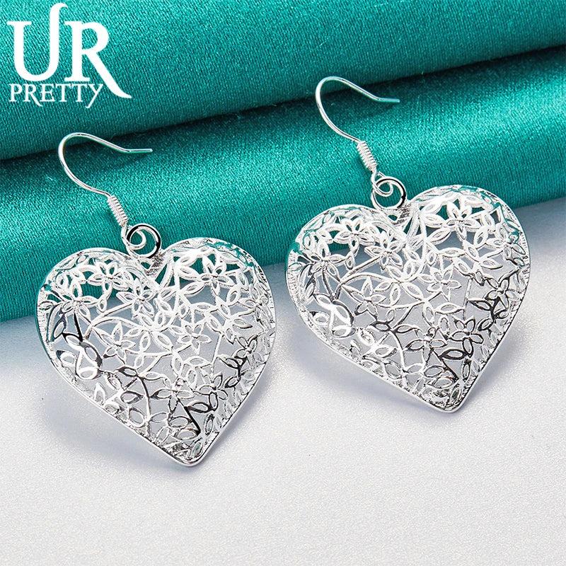 925 Silver Heart Drop Earrings Wedding Party Jewelry Gift