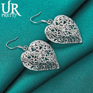 925 Silver Heart Drop Earrings Wedding Party Jewelry Gift