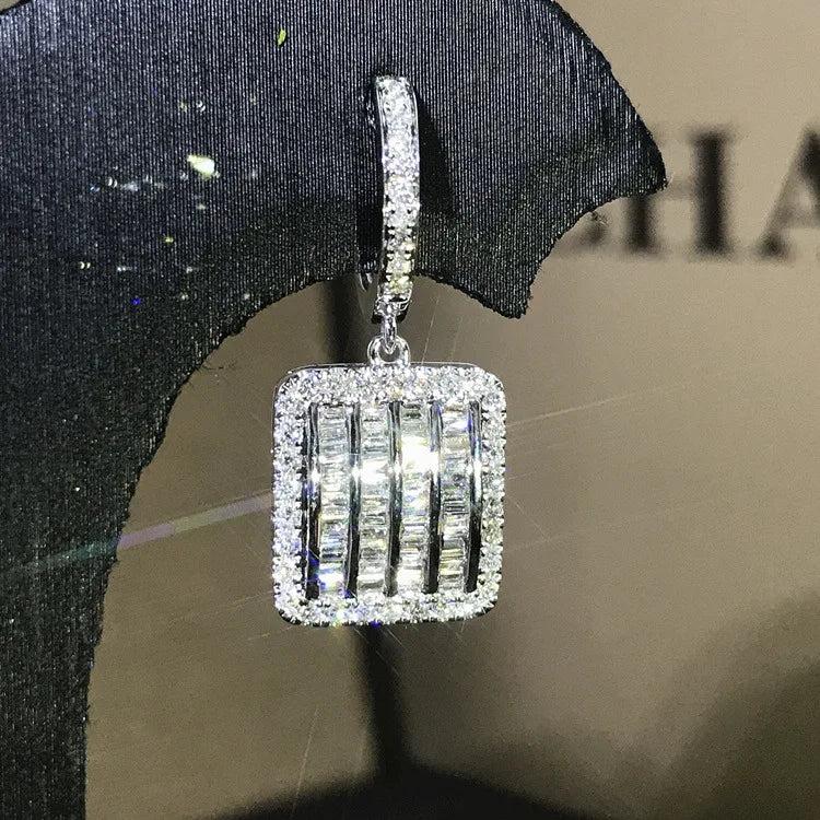 Platinum Plated CZ Ladder Earrings 925 Stamps
