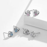 S925 Silver Romantic Cat Dog Paw Heart Stud Earrings Zircon Ear Studs
