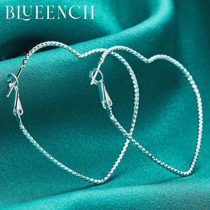 925 Silver Peach Heart Hoop Earrings Women Wedding Jewelry