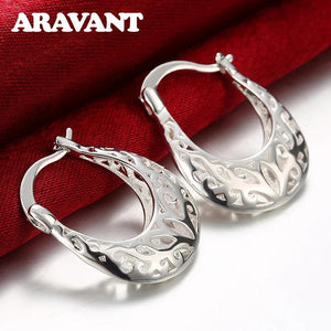 925 Silver Flowers Hoop Earrings Wedding Charm Jewelry