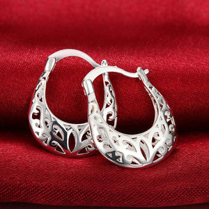 925 Silver Flowers Hoop Earrings Wedding Charm Jewelry