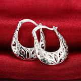 925 Silver Flowers Hoop Earrings Wedding Charm Jewelry