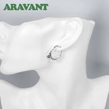 925 Silver Flowers Hoop Earrings Wedding Charm Jewelry