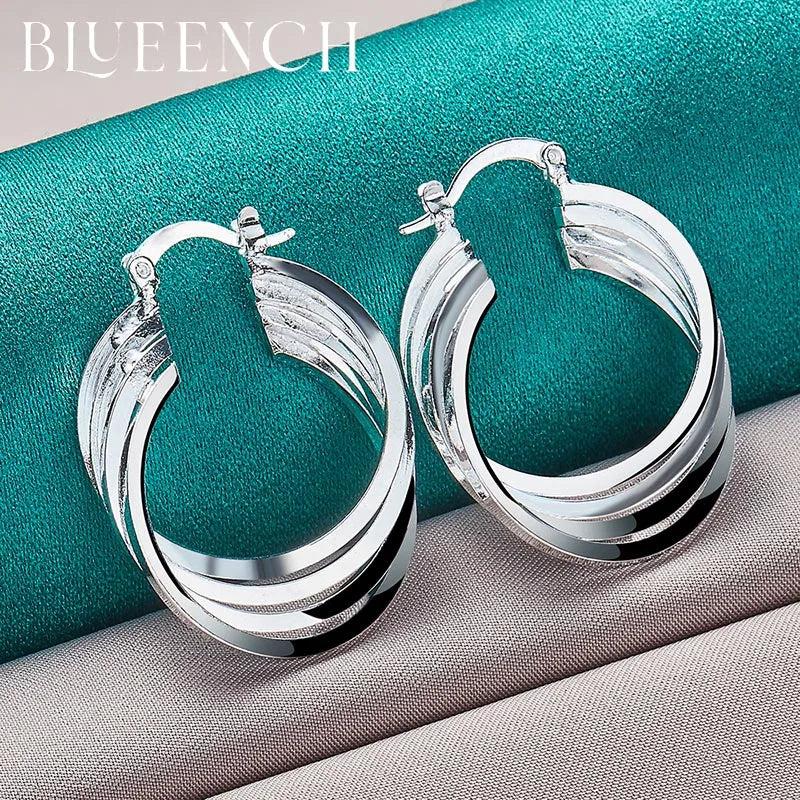 925 Silver Multilayer Hoop Twist Earrings Wedding Jewelry