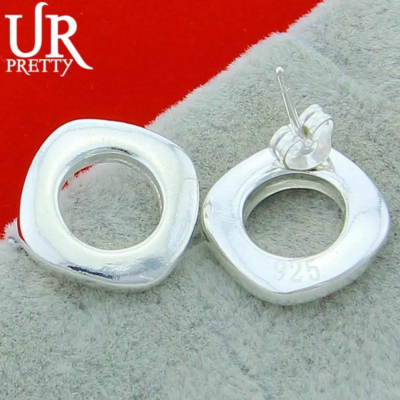 925 Silver Square Stud Earrings Women Wedding Party Jewelry