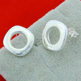 925 Silver Square Stud Earrings Women Wedding Party Jewelry