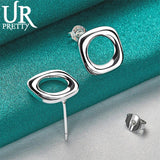 925 Silver Square Stud Earrings Women Wedding Party Jewelry