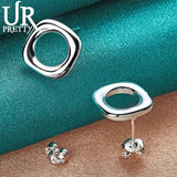 925 Silver Square Stud Earrings Women Wedding Party Jewelry