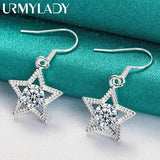 925 Silver Star Zircon Earrings Drop Women Wedding Jewelry