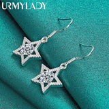 925 Silver Star Zircon Earrings Drop Women Wedding Jewelry