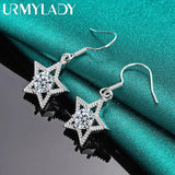 925 Silver Star Zircon Earrings Drop Women Wedding Jewelry
