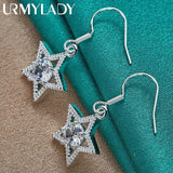 925 Silver Star Zircon Earrings Drop Women Wedding Jewelry