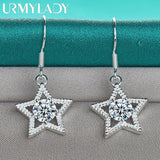 925 Silver Star Zircon Earrings Drop Women Wedding Jewelry