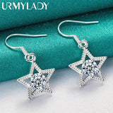 925 Silver Star Zircon Earrings Drop Women Wedding Jewelry