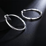 925 Silver Striped Hoop Earrings Wedding Jewelry Gift