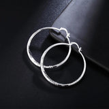 925 Silver Striped Hoop Earrings Wedding Jewelry Gift