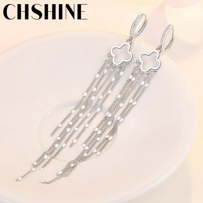 925 Silver Four Leaf Clover Sequins Earrings Wedding Party Gift Jewelry