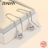 925 Silver Rose Flower Zircon Long Chain Earring Women Wedding Gift