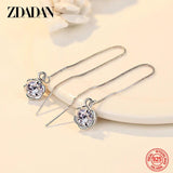 925 Silver Rose Flower Zircon Long Chain Earring Women Wedding Gift