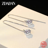 925 Silver Rose Flower Zircon Long Chain Earring Women Wedding Gift