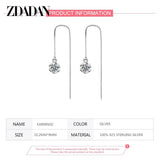 925 Silver Rose Flower Zircon Long Chain Earring Women Wedding Gift