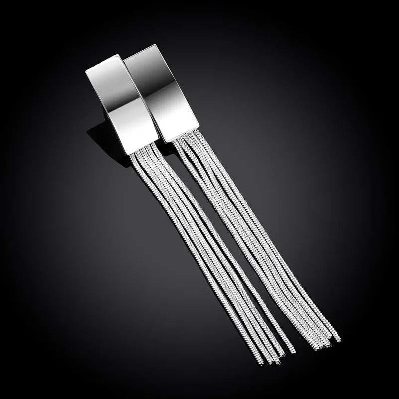 925 Sterling Silver Tassel Earrings Women's Temperament Jewelry
