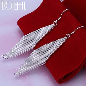 Sterling Silver Long Leaf Earrings for Women Wedding Party Gift
